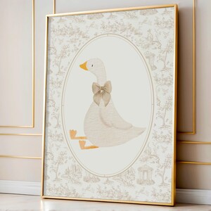 Goose Chinoiserie Nursery Print: Beige Bow Decor (Digital Download)