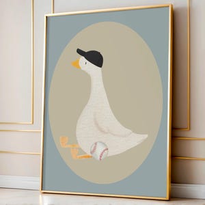 Silly Goose Poster Wall Art, Cute Goose Hat Poster, Blue Boy Baseball Nursery Decor, Animal Printable, Goose Print Children&#39;s Kid&#39;s Room
