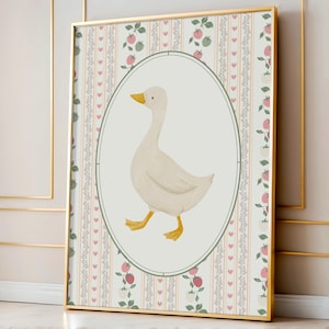 Strawberry Goose Nursery Print: Pink Vintage Cottagecore Decor (Digital Download)