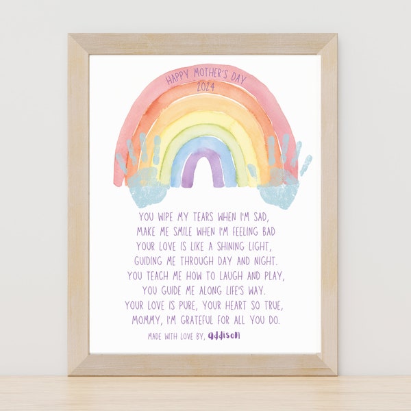 Mothers Day Handprint Printable | Preschool Gift for Mom, Grandma | Rainbow Happy Birthday Card Keepsake | Crafts for Kids Pre-K | Teacher