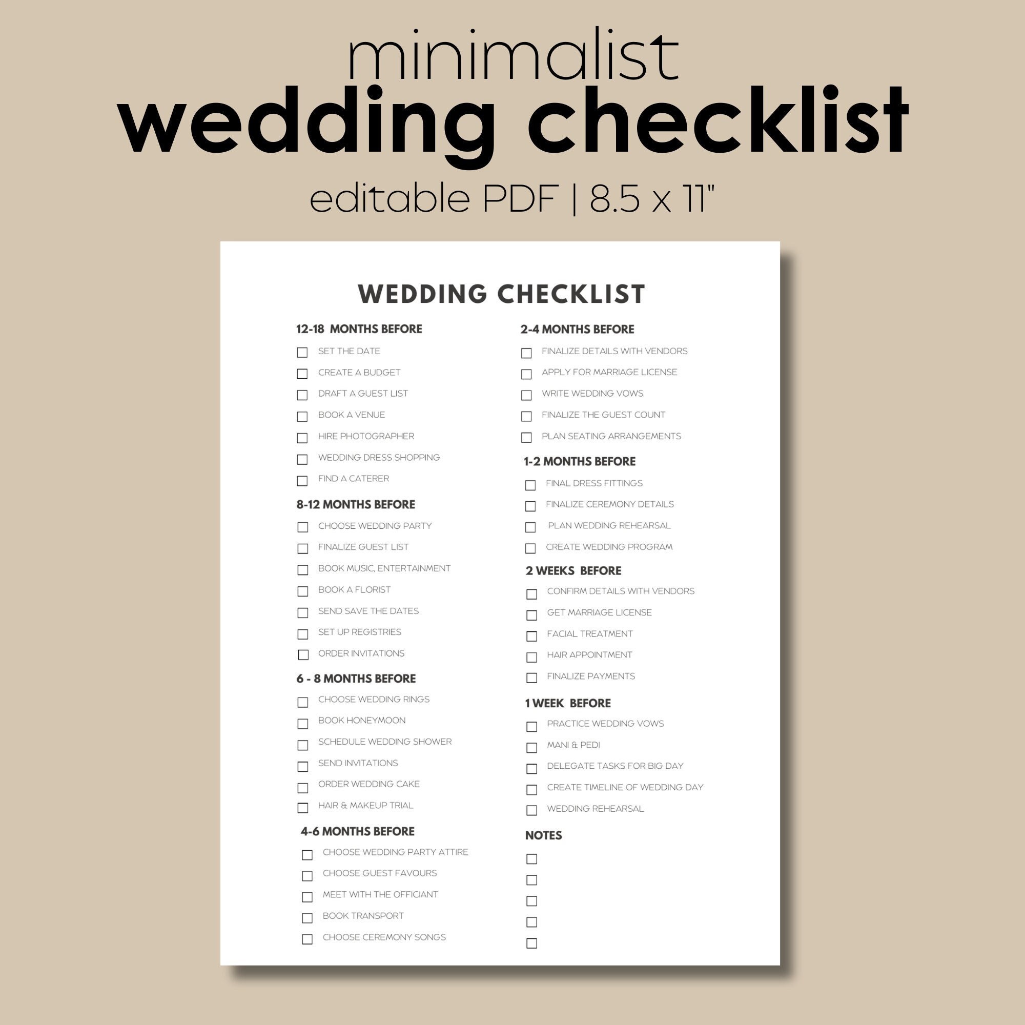 Wedding Checklist Printable, Minimalist Wedding Planner, Wedding Digital Download, Wedding ...