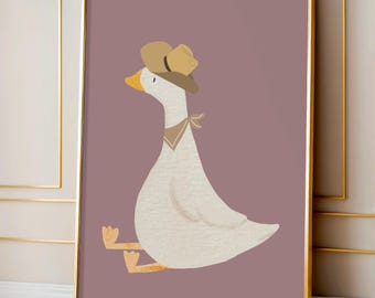 Cowboy Goose Nursery Art: stampa di animali da fattoria rosa malva (download digitale)