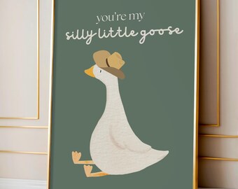 Cowboy Goose Nursery Print: Sage Green Farm Animal Art (Digital Download