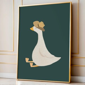 Dumme Gans Wandkunst, süße Cowboy Gans Poster, dunkelgrüne junge Mädchen Kinderzimmer Dekor, Bauernhof Tiere druckbar, Gans Kinderzimmer