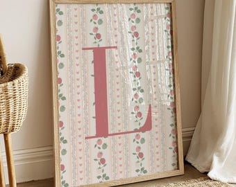 Strawberry Nursery Name Print: Pink Floral Cottagecore Decor Monogram (Digital Download)
