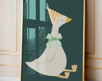 Silly Goose Nursery Art Print, Neutral Green, Farm Animal (Digital Download)