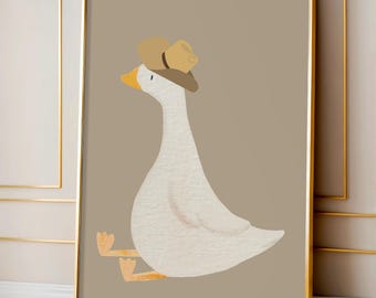 Cowboy Goose Nursery Art: stampa di animali da fattoria beige (download digitale)