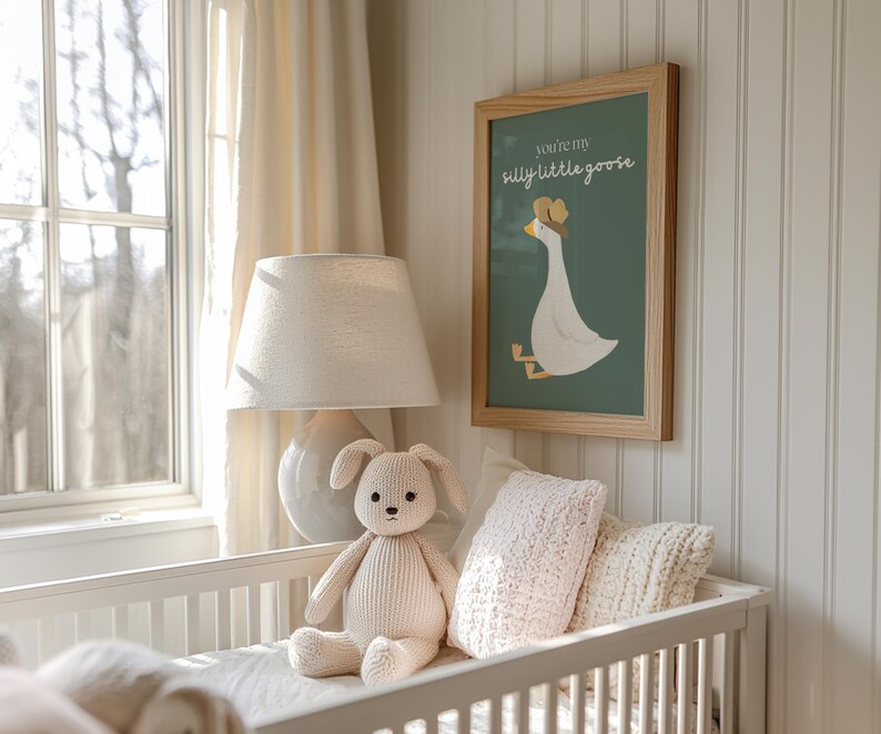 Cowboy Goose Nursery Print: Sage Green Farm Animal Art (digital ...
