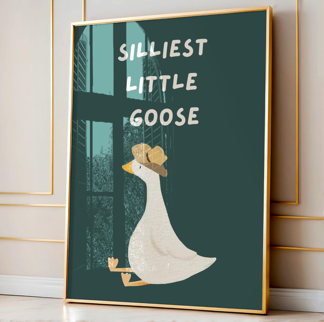 Silly Goose Wall Art, Cute Cowboy Goose Poster, Dark Green Boy Nursery ...