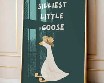 Cowboy Goose Nursery Art: Dark Green Children's Room Decor (Digital Download)