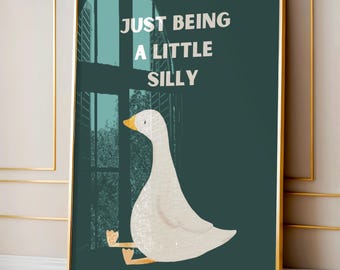 Silly Goose Art Print: Dark Green Nursery Decor (Digital Download)
