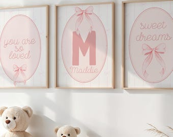 Personalized Bow Nursery Art, Coquette Baby Girl Custom Name Sign, You Are So Loved