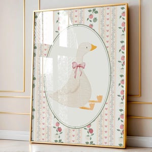 Pink Goose Nursery Print: Vintage Floral Strawberry Decor (Digital Download