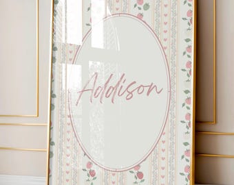 Personalized Baby Girl Name Print: Coquette Strawberry Nursery Art (Digital Download)