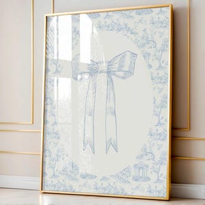 Chinoiserie Wall Art, Blue Bow Grandmillenial Nursery Wall Art, Printable Floral Art, Blue Southern Girl Nursery Crib Poster