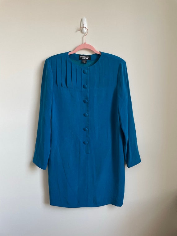 patrick collection silk dress Patrick Collection Vintage 1990s Peacock Blue 100% Silk Dress