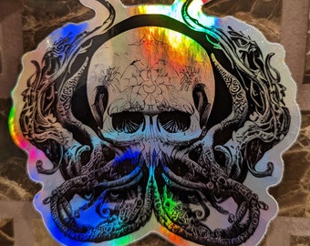 Lovecraftian Cthulhu Skull Holographic Die Cut Sticker