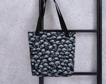 Crazy Gothic Black & Grey Skulls Tote bag