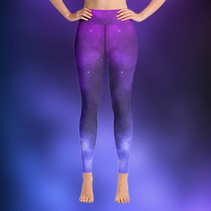 PURPLE GALAXY LEGGINGS Cosmic Space Themed Yoga Pants Space View High Waist Leggings Women Activewear Gym Lifting Slim Fit Yoga Bottoms Xxl