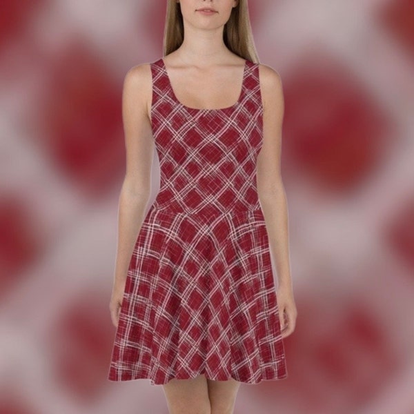 60s PATTERN DRESS SKIRT Red Wine and White 1960s 50s Design Style Ladies Skater Mini Dress Custom Flare Skirt xl