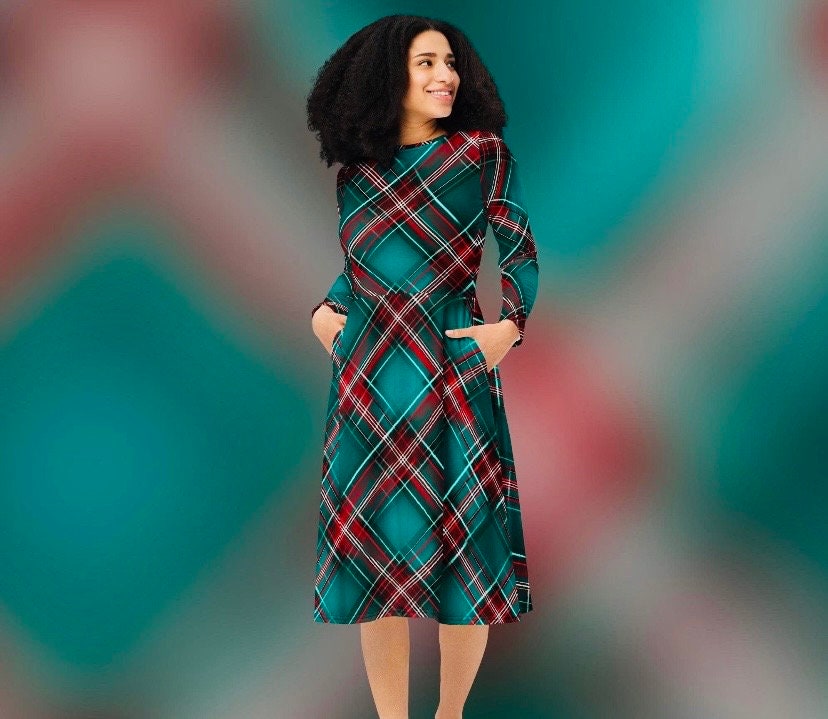 slim fit dress slacks Christmas Green Plaid Lillian Dress – Classic Whimsy main image 0