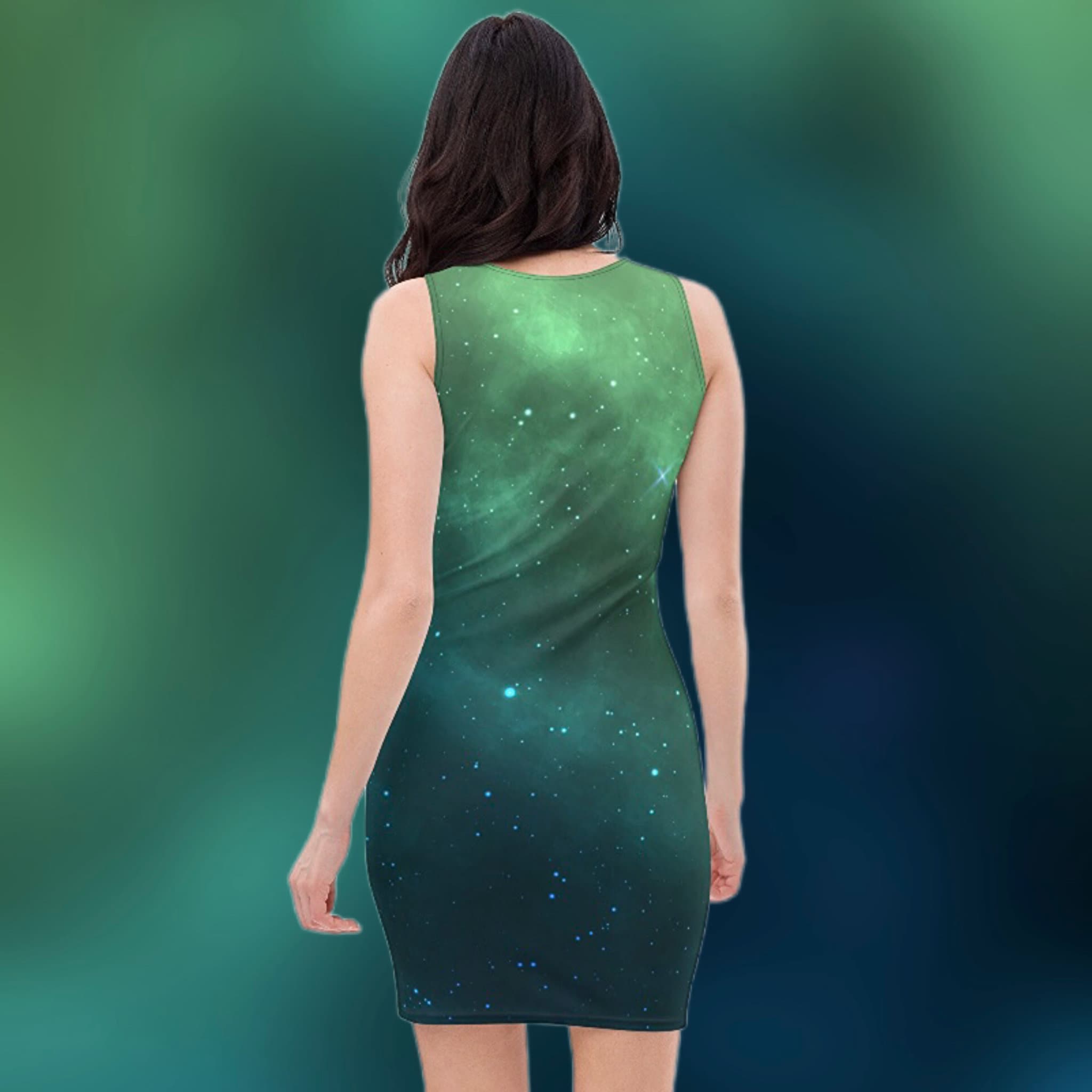 GREEN GALAXY Dress Cosmic Space View Themed Party Dress View Slim Fit Dress Multicolor Fitted Party Cosmos Sublimation Cut & Sew Dress Xxl