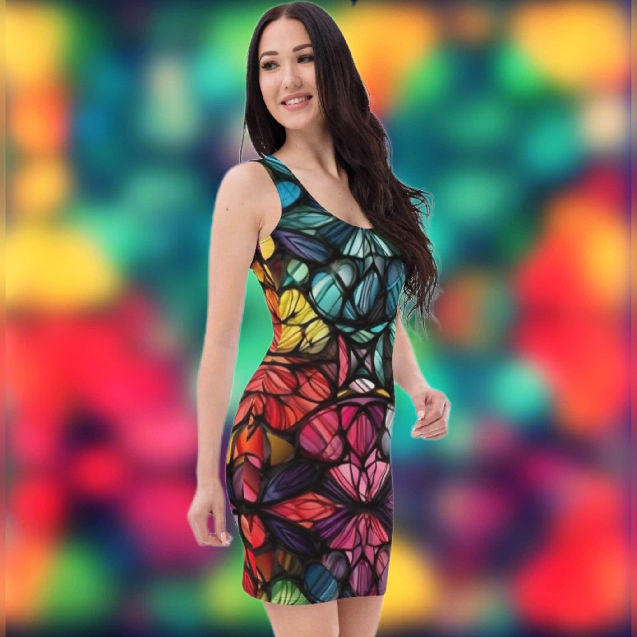 STAINED GLASS DRESS Multicolor Mosaic Pattern Art Sublimation Cut  