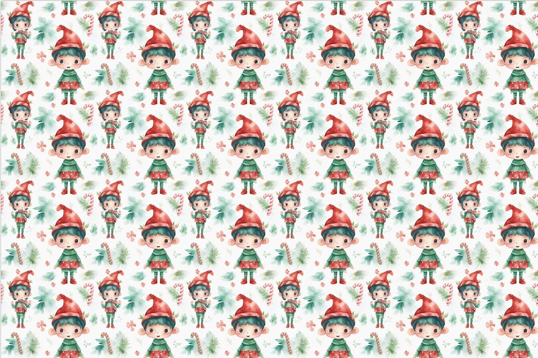 CHRISTMAS ELF WRAPPING Paper Watercolor Elfthemed Holiday Etsy
