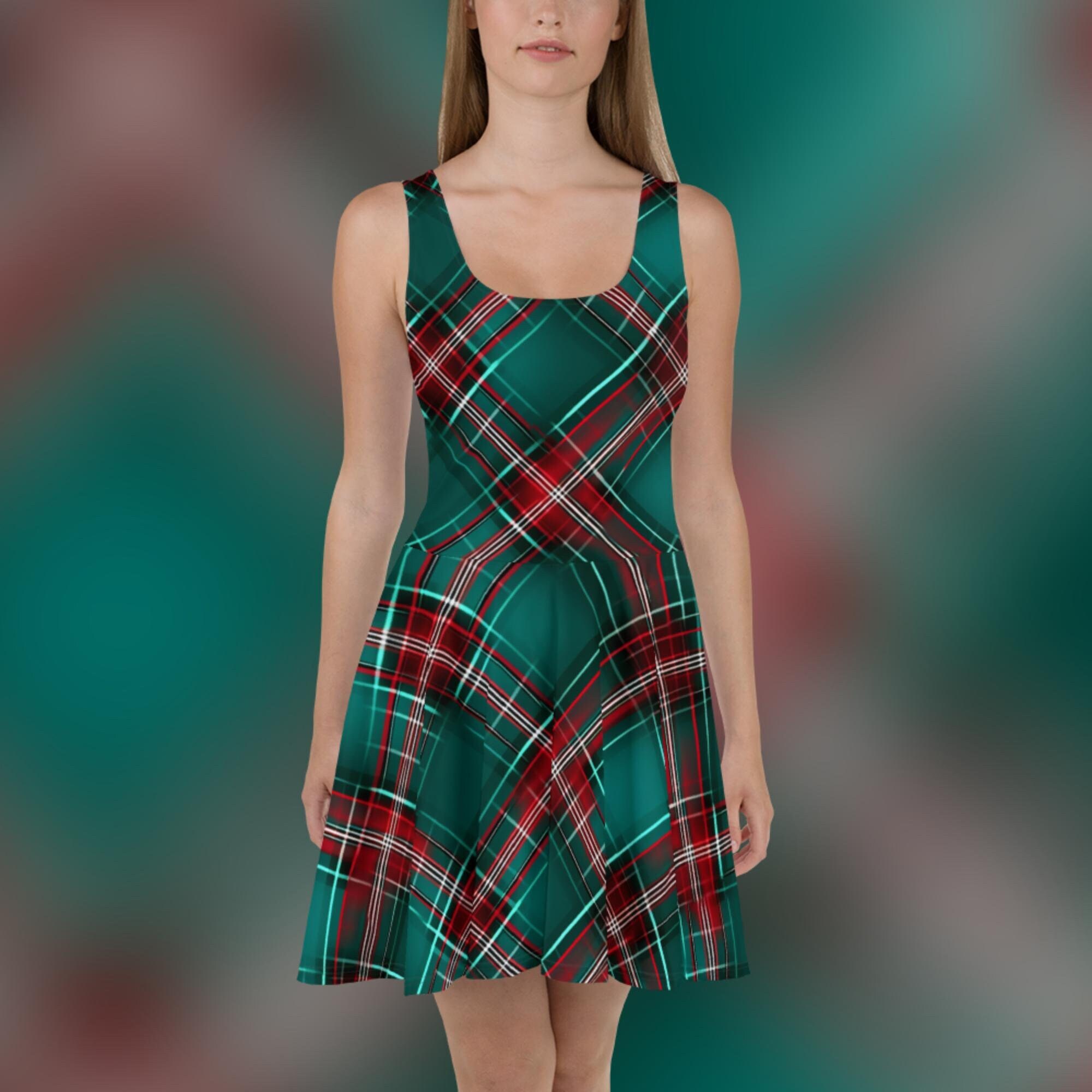 PLAID CHRISTMAS SKATER Dress Green Holiday Flare Skirt Red & White Cute Festive A-line Circle Dress Xmas Gift For Her Xs Xxl PLAID CHRISTMAS SKATER Dress Green Holiday Flare Skirt Red & White Cute Festive A-line Circle Dress Xmas Gift For Her Xs Xxl