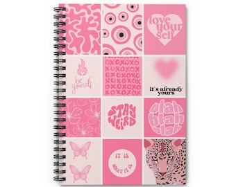 Pink Trendy Aesthetic Boho Collage Spiral Notebook Journal - Ruled Line