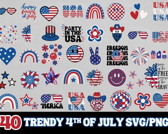 Retro SVG, 4th of July PNG, Fourth of July SVG, Independence Day Png, Red White Blue Svg, Usa Png, Trendy Clipart Cricut 4th of July Bundle