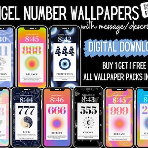 iPhone Wallpaper, Aesthetic Angel Numbers Aura Wallpaper Set, Boho Trendy, iOS Wallpapers/ Home Screens, Digital Download