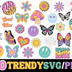 Retro SVG, Happy Face SVG, Groovy SVG, Daisy Flower Svg, Trendy Clipart Cricut Silhouette png, Hippie Boho svg, Retro Shirt