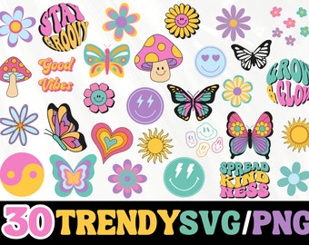 Retro SVG, Happy Face SVG, Groovy SVG, Daisy Flower Svg, Trendy Clipart Cricut Silhouette png, Hippie Boho svg, Retro Shirt