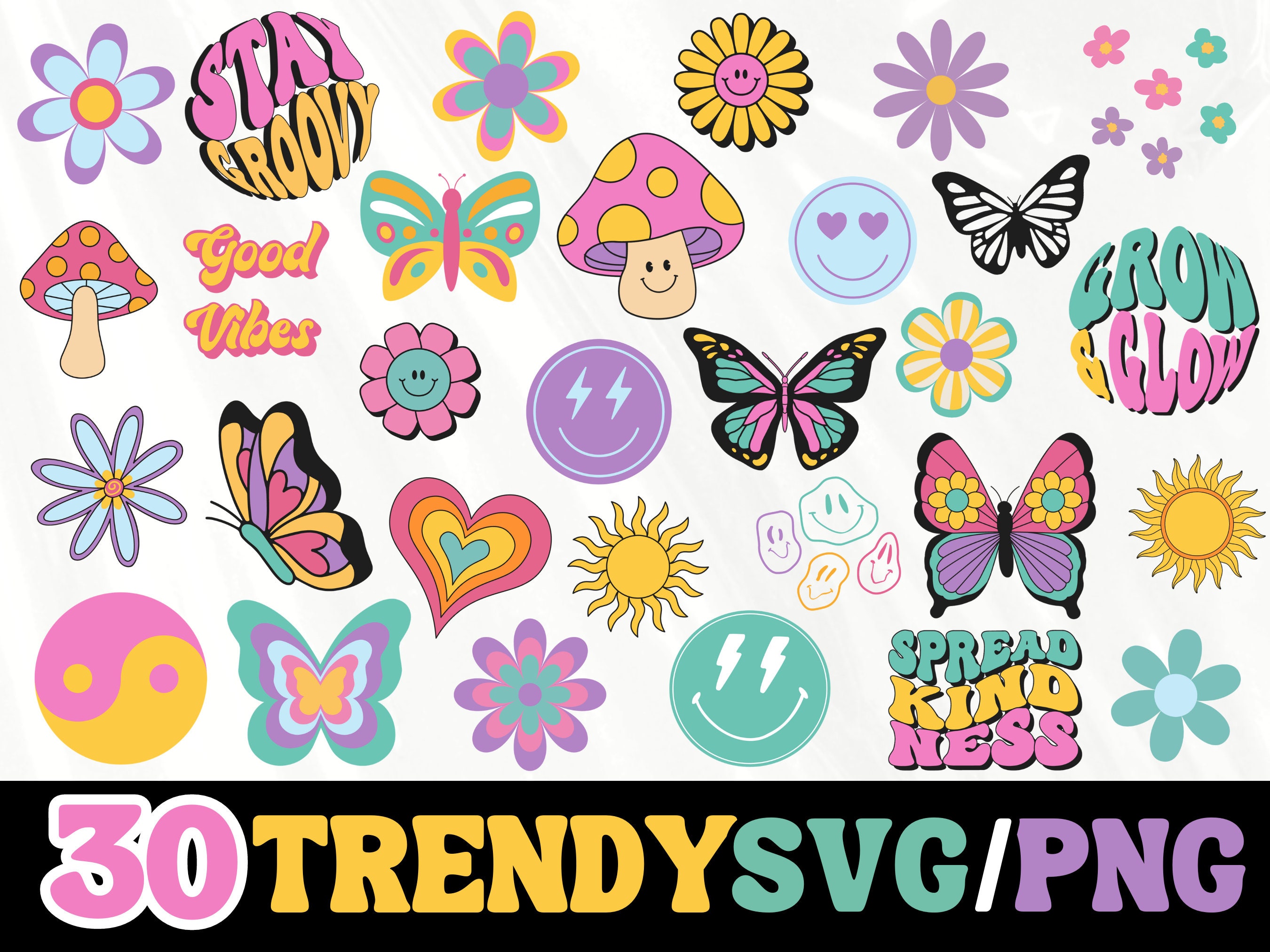 Retro SVG, Happy Face SVG, Groovy SVG, Daisy Flower Svg, Trendy Clipart ...
