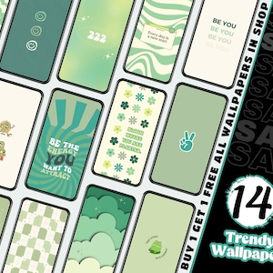 iPhone Wallpaper, Aesthetic Trendy Retro Phone Wallpaper, Boho Wallpaper, Indie, iOS Wallpaper and Home Screen, Digital Download, Green Blue