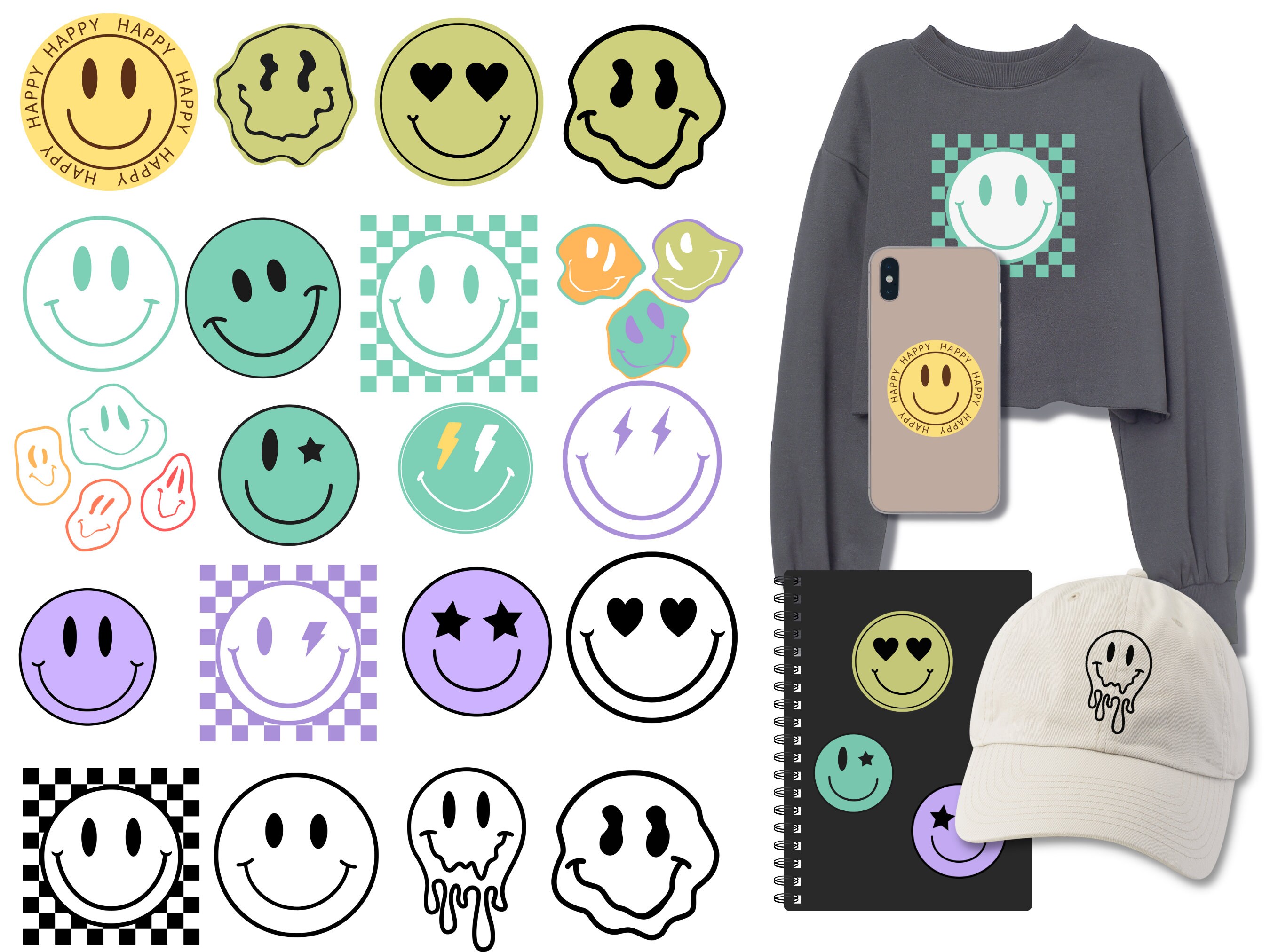 Happy Face SVG Clipart, Retro SVG Groovy PNG Boho Svg, Trendy Svg ...