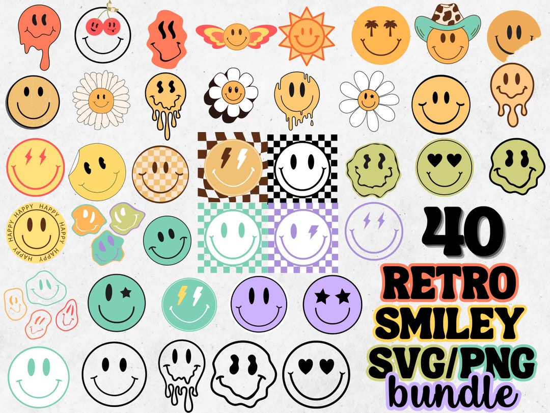 Happy Face SVG Clipart, Retro SVG Groovy PNG Boho Svg, Trendy Svg ...