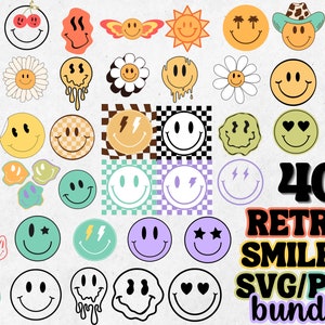 Happy Face SVG Clipart, Retro SVG Groovy PNG Boho svg, Trendy svg Clipart Cricut Silhouette png, Hippie  svg, Happy Face Svg, Retro Shirt