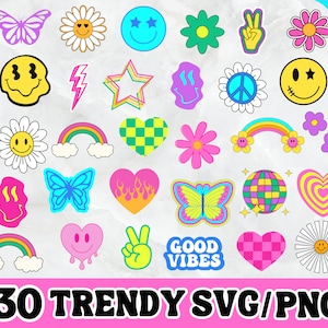 Retro SVG, Happy Face SVG, Groovy PNG, Trendy Svg, Flower Png, Vibrant Svg, Bright, Trendy Clipart Cricut Silhouette png, Retro Design