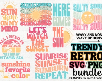 Paquete SVG retro, SVG genial, SVG de verano, SVG de moda, PNG de playa, PNG de verano, Vibras de verano, Camiseta de verano con silueta de Cricut para sublimación