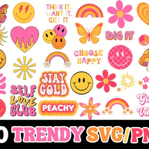 Retro SVG, Happy Face SVG, Groovy PNG, Trendy Svg, Flower Png, Trendy Clipart Cricut Silhouette png, Hippie Boho svg, Retro Design