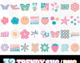 SVG retro, SVG de verano, SVG genial, SVG de cara feliz, PNG de playa, SVG de moda, vibraciones de verano, PNG de refranes de verano, SVG hippie bohemio, paquete de verano