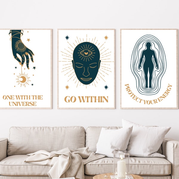 Trendy Spiritual Aesthetic Wall Art Posters Set of 3, Spiritual Awakening, Aesthetic Boho Digital Prints (PRINTABLE DIGITAL DOWNLOAD)