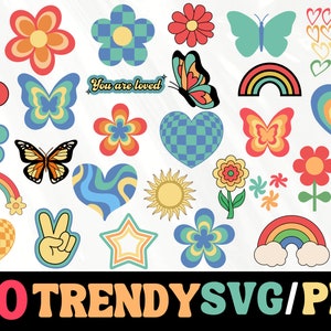 Retro SVG, Groovy SVG, Flower Svg, PNG Retro Clipart, Trendy Clipart Cricut Silhouette png, Hippie Boho svg, Retro Shirt