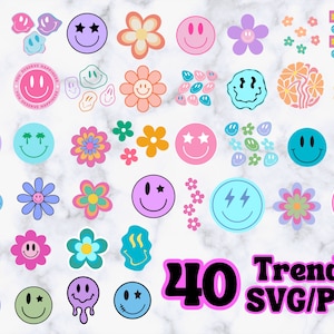 Happy Face SVG, Retro SVG, Groovy SVG, Daisy Flower Svg, Trendy Clipart Cricut Silhouette png, Hippie Boho svg, Retro Shirt