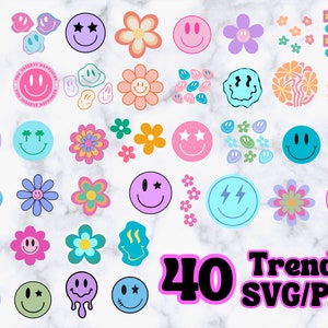 Happy Face SVG, Retro SVG, Groovy SVG, Daisy Flower Svg, Trendy Clipart Cricut Silhouette png, Hippie Boho svg, Retro Shirt