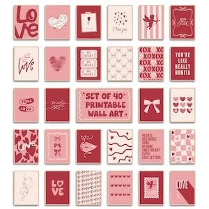 Valentinstag Dekor Set von 40 Printables, Valentinstag Wandkunst, Valentinstag Karten, Valentinstag Druck, Galentines Day, Valentinstag Dekor