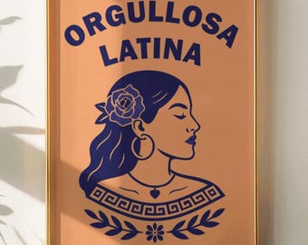 Lámina artística "Orgullosa Latina Navy" con estética melocotón, decoración hispana, póster de fuerza latina, obra de arte mural de cultura latina moderna (descarga digital)