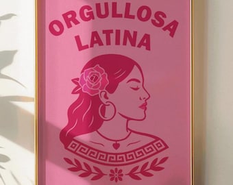 Arte mural de Orgullosa Latina, decoración femenina latina, ilustración de mujer hispana, impresión de empoderamiento de la cultura latina para el hogar (obra digital)